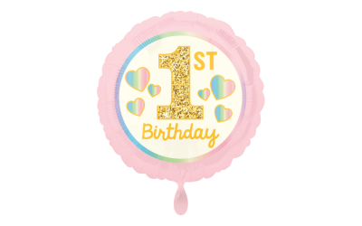 Folieballon Girl 1st Birthday Pink & Gold (zonder helium)